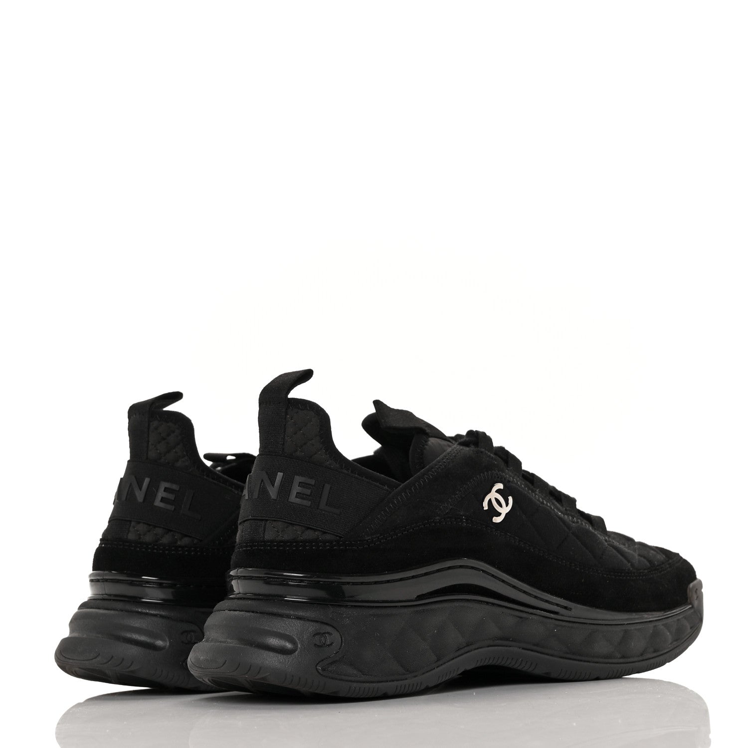 Chanel Suede Calfskin Mixed Fibers CC Sneakers 39.5 Black 4 of 8