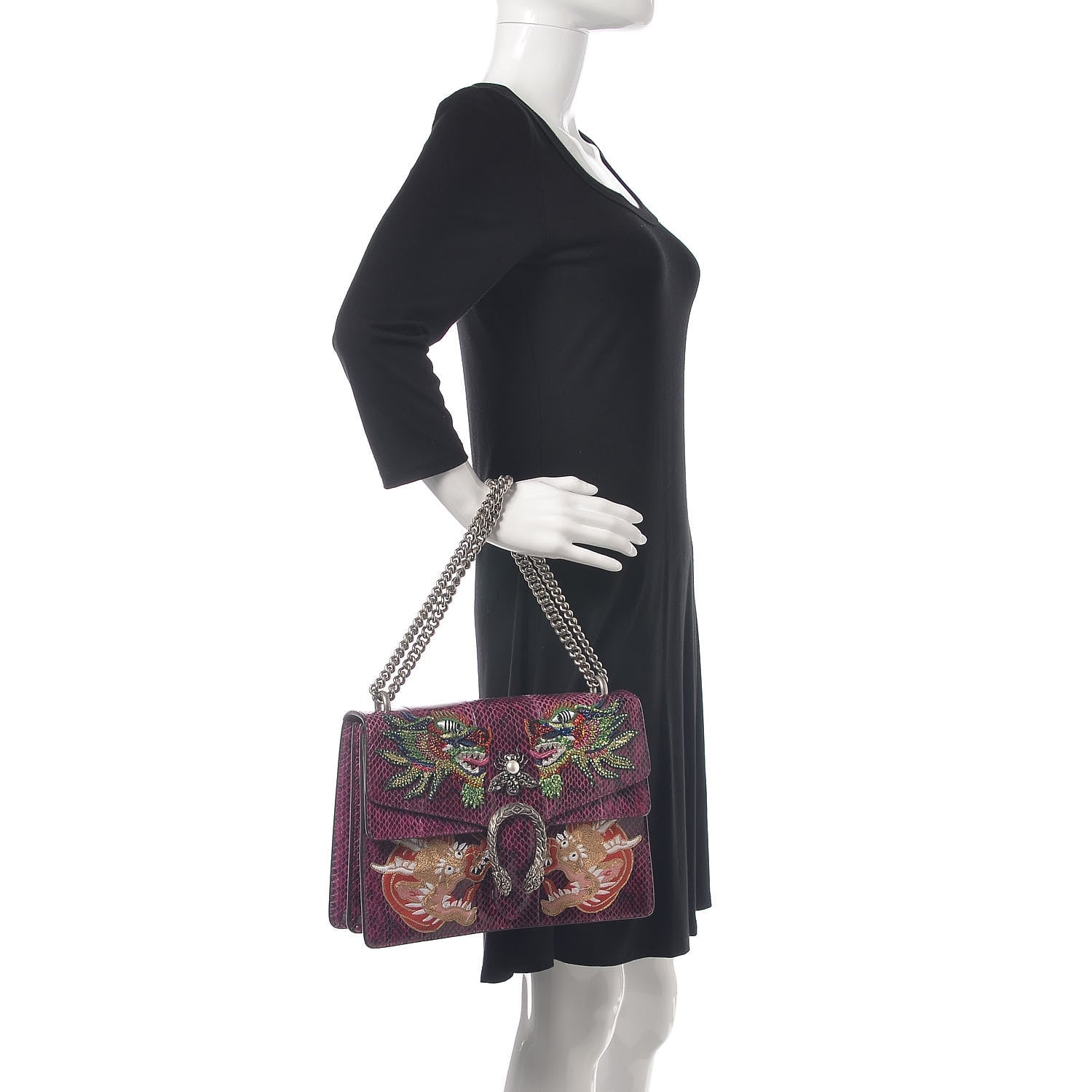 Gucci Elaphe Dragon Embroidered Medium Dionysus Shoulder Bag Violet Cyclamen Multicolor 2 of 9
