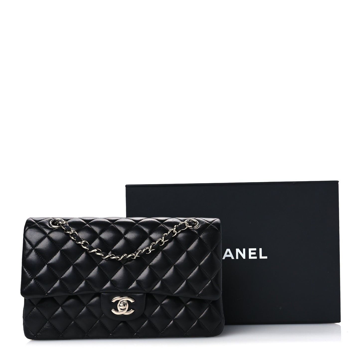 Lambskin Quilted Medium Double Flap Black Black
