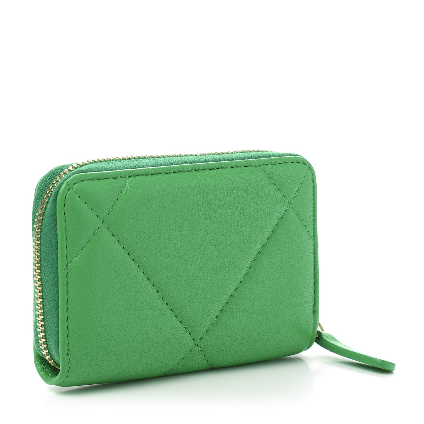 Goatskin Quilted 19 Zip Around Coin Purse Wallet Green