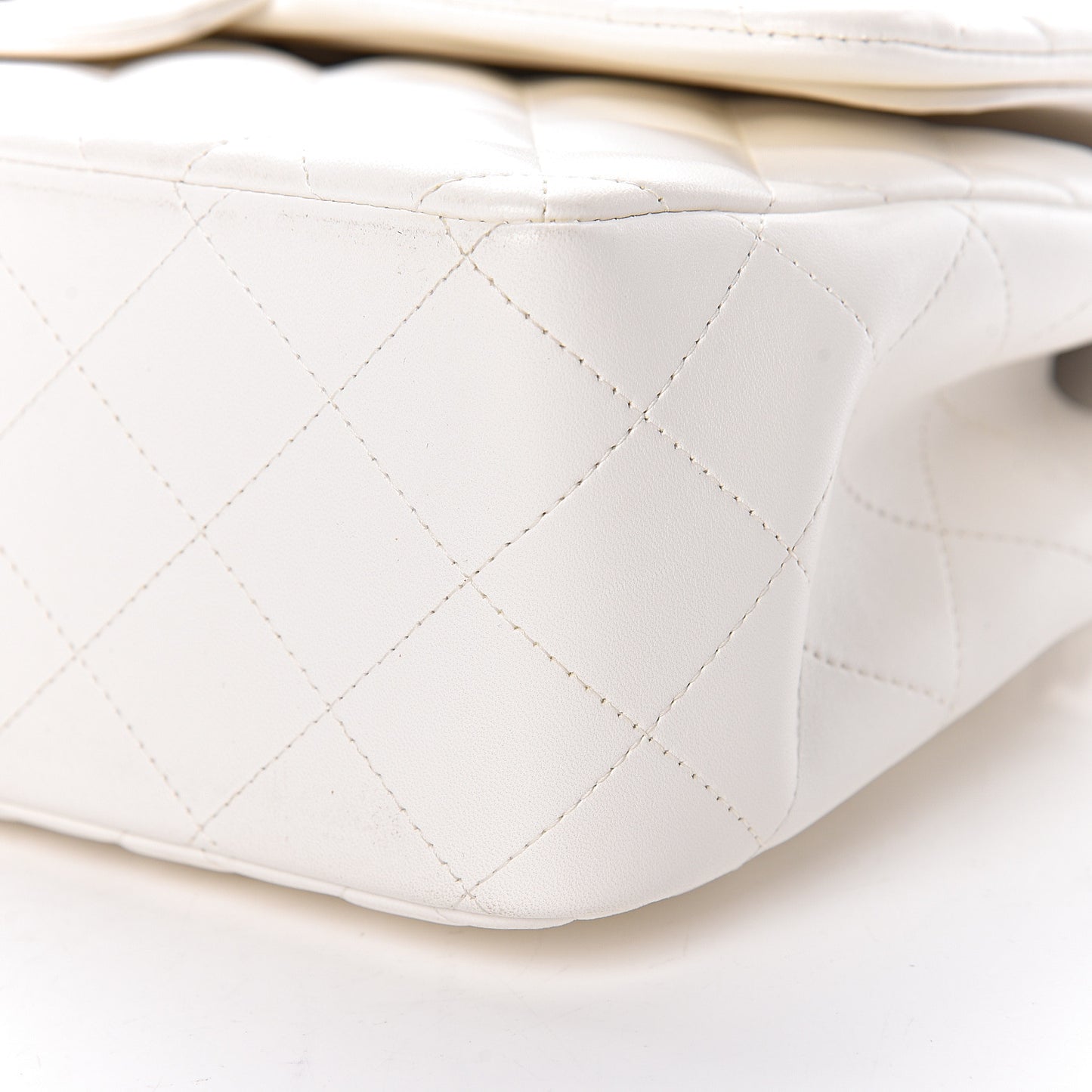 Lambskin Quilted Jumbo Double Flap White