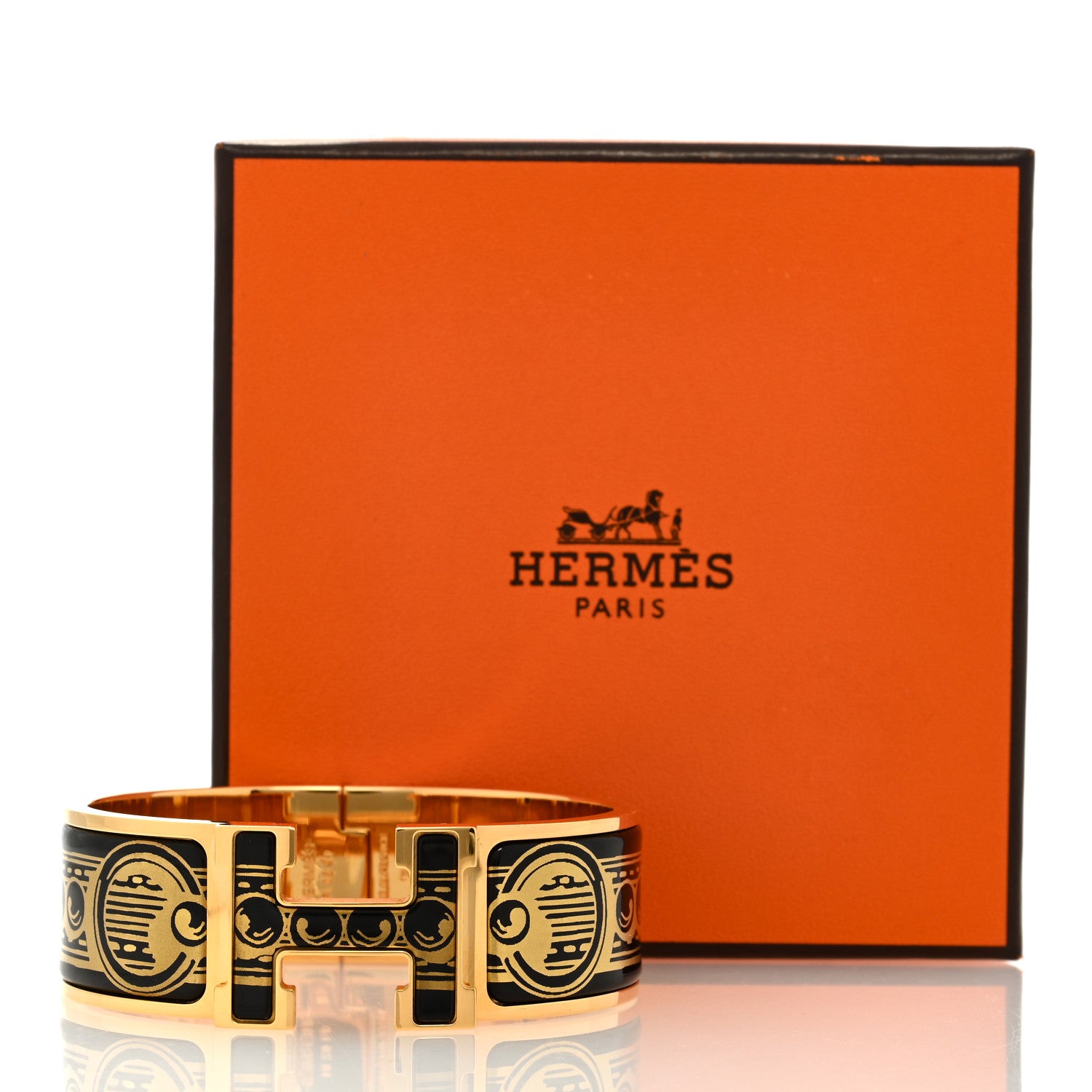 Hermes Enamel Printed Bijoux Trompe L’Oeil Wide Clic Clac H Bracelet PM Black 5 of 5