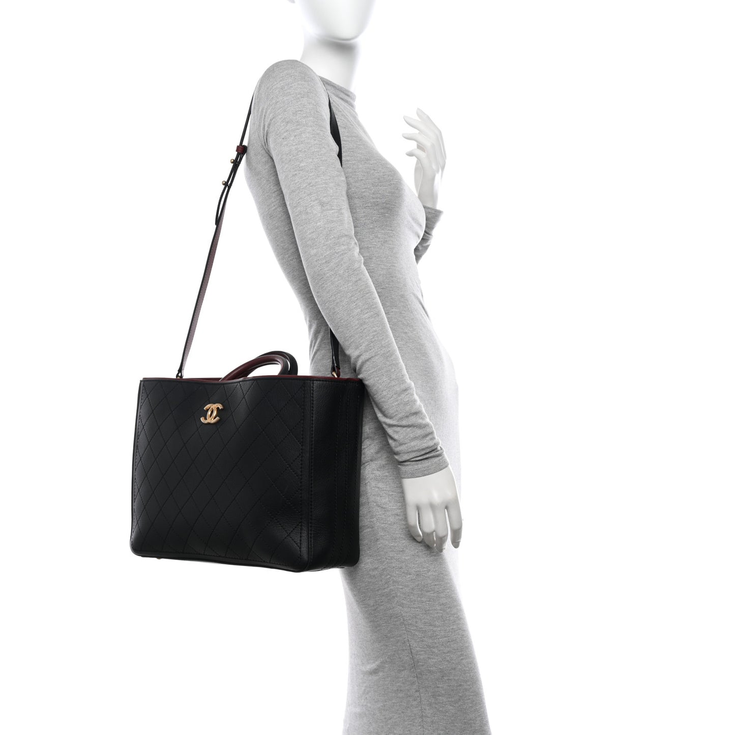 Bullskin Stitched Bi-Color Large Shopping Tote Black