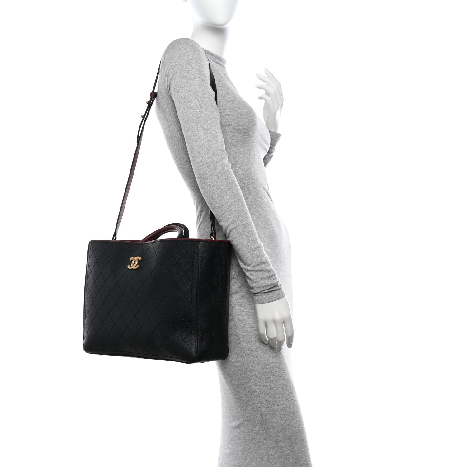 Chanel Bullskin Stitched Bi-Color Large Shopping Tote Black 2 of 12