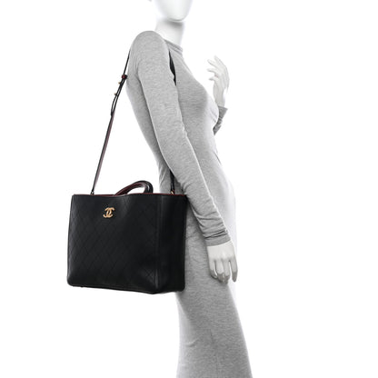 Chanel Bullskin Stitched Bi-Color Large Shopping Tote Black 2 of 12