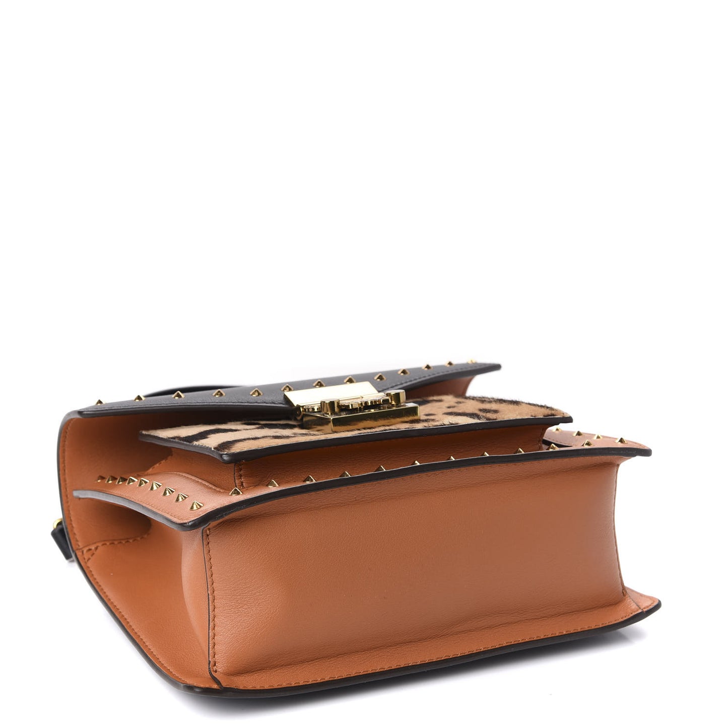 Calfskin Leopard Studded Small Patricia Crossbody Bag Cognac Black