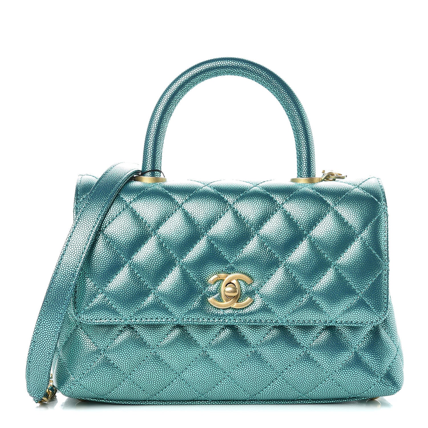 Chanel Metallic Caviar Quilted Mini Coco Handle Flap Blue 1 of 11
