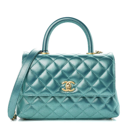 Chanel Metallic Caviar Quilted Mini Coco Handle Flap Blue 1 of 11