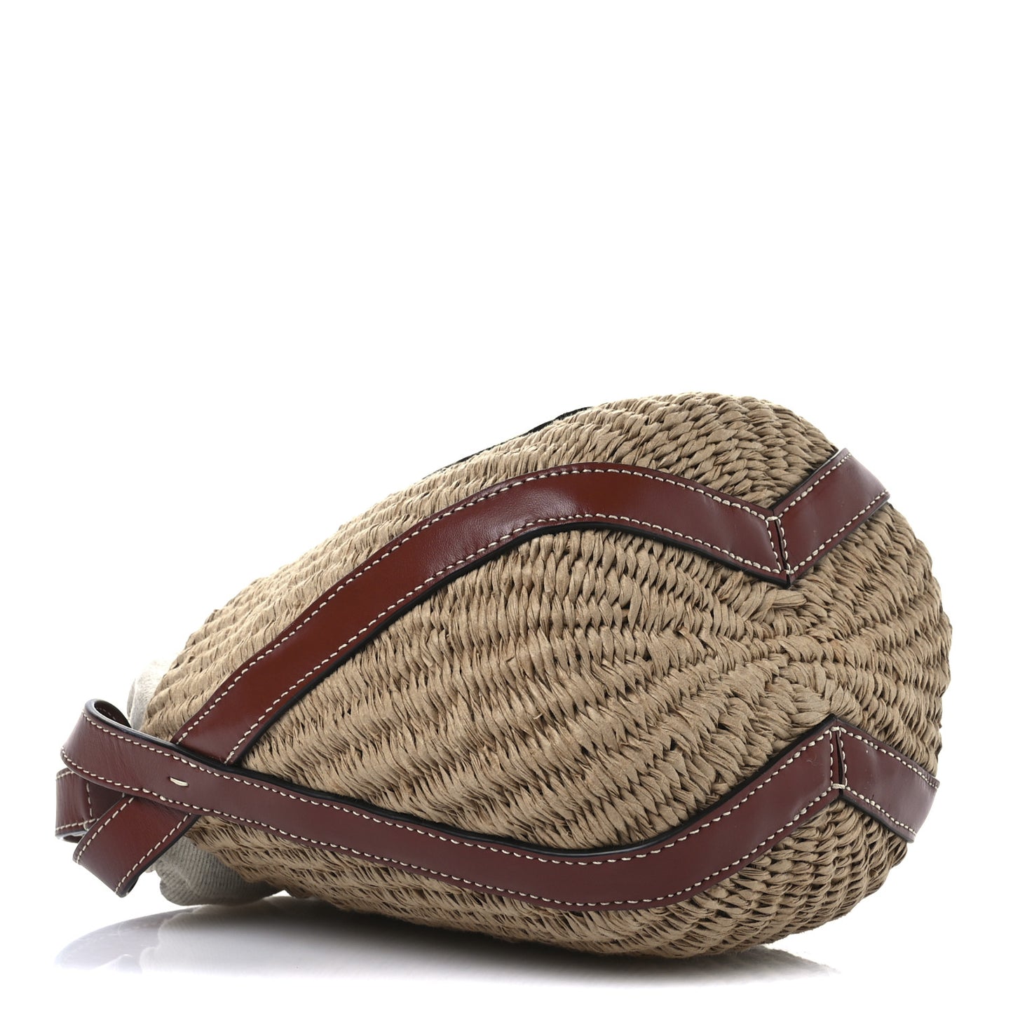 Raffia Calfskin Small Basket  Sepia Brown