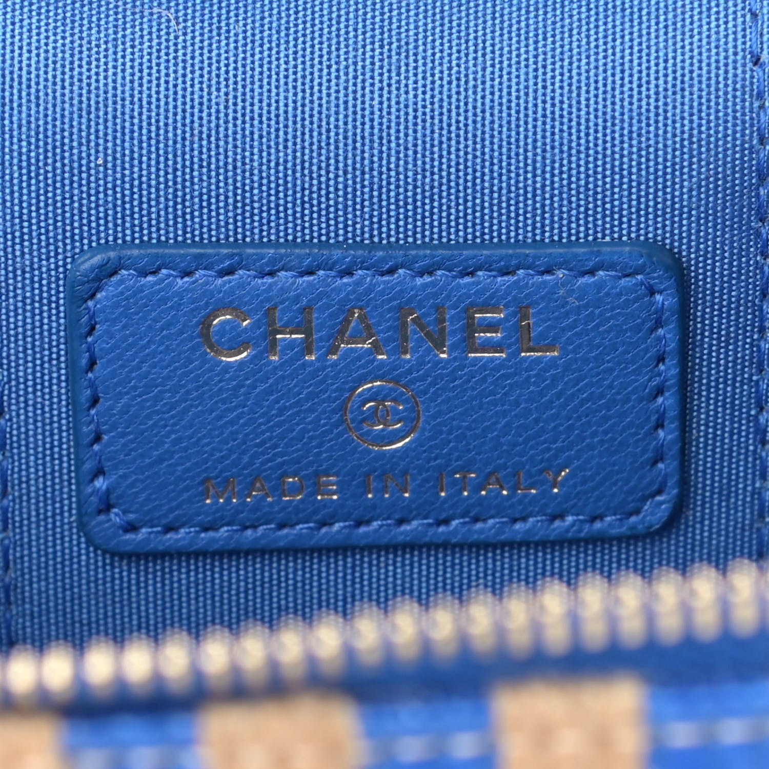 Chanel Raffia Jute Striped Mini Vanity Case With Chain Blue Beige 6 of 11