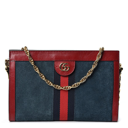 Gucci Suede Calfskin Web Small Ophidia Chain Shoulder Bag New Blue Romantic Cherry 1 of 9