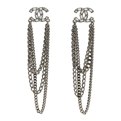 Chanel Crystal Baguette CC Chain Drop Earrings Silver 1 of 5