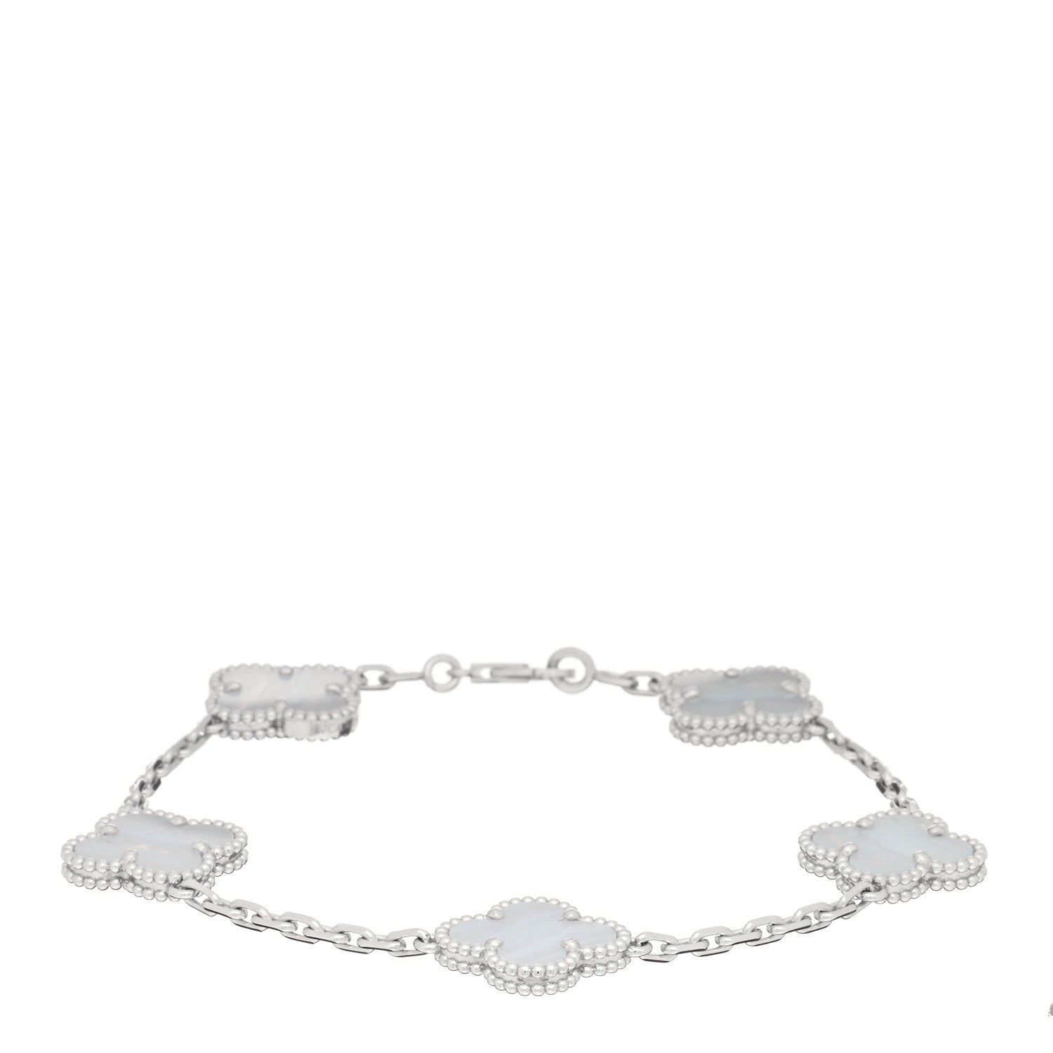 Van Cleef & Arpels 18K White Gold Chalcedony 5 Motifs Vintage Alhambra Bracelet 1 of 3