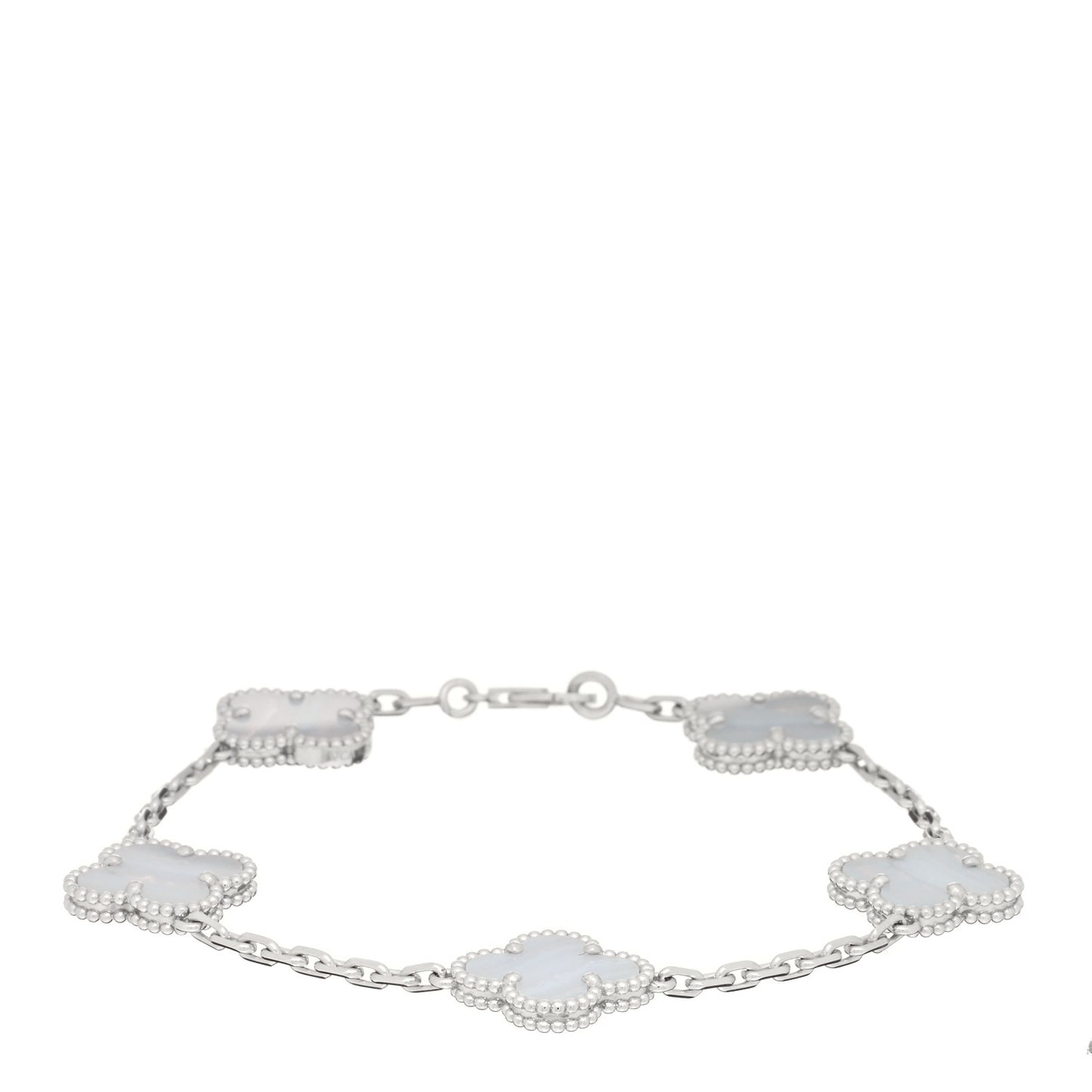 18K White Gold Chalcedony 5 Motifs Vintage Alhambra Bracelet