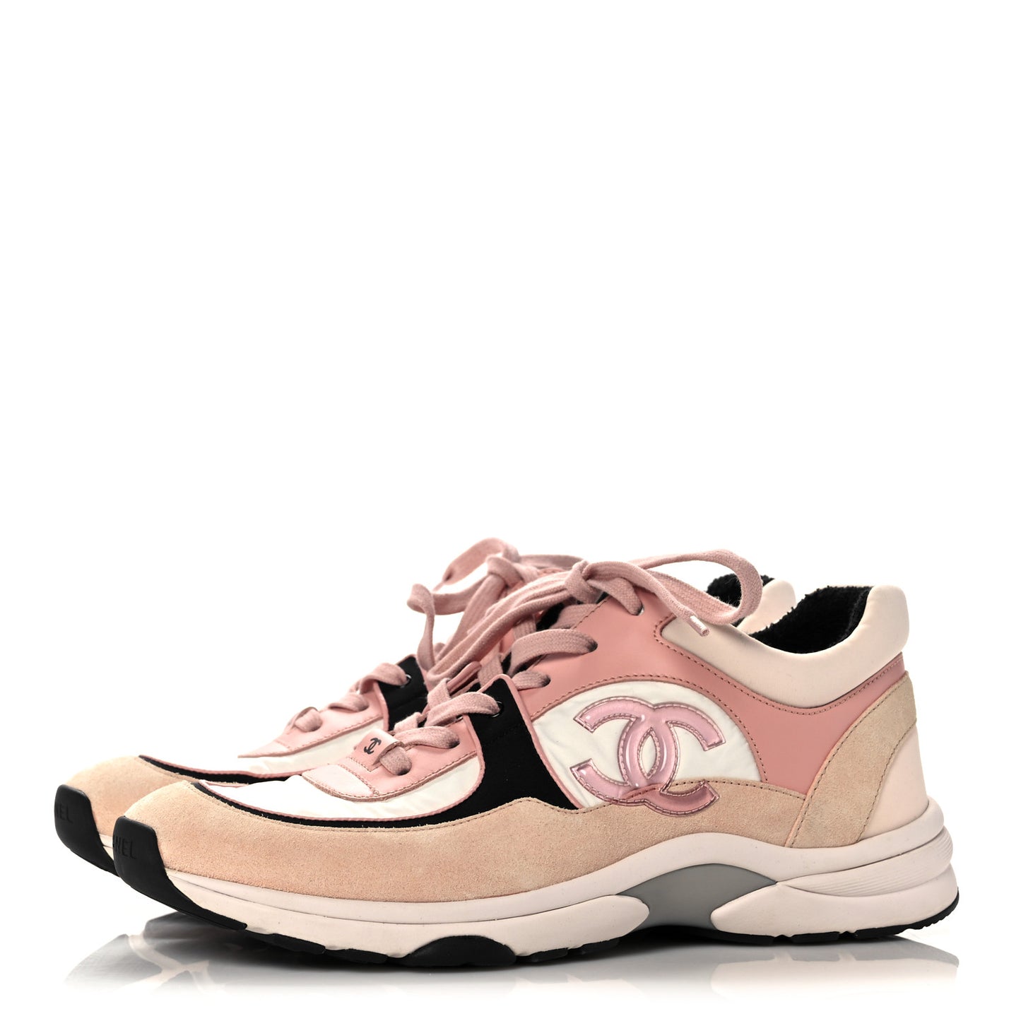 Nylon Lambskin Suede Calfskin CC Sneakers 40 Pink White Black