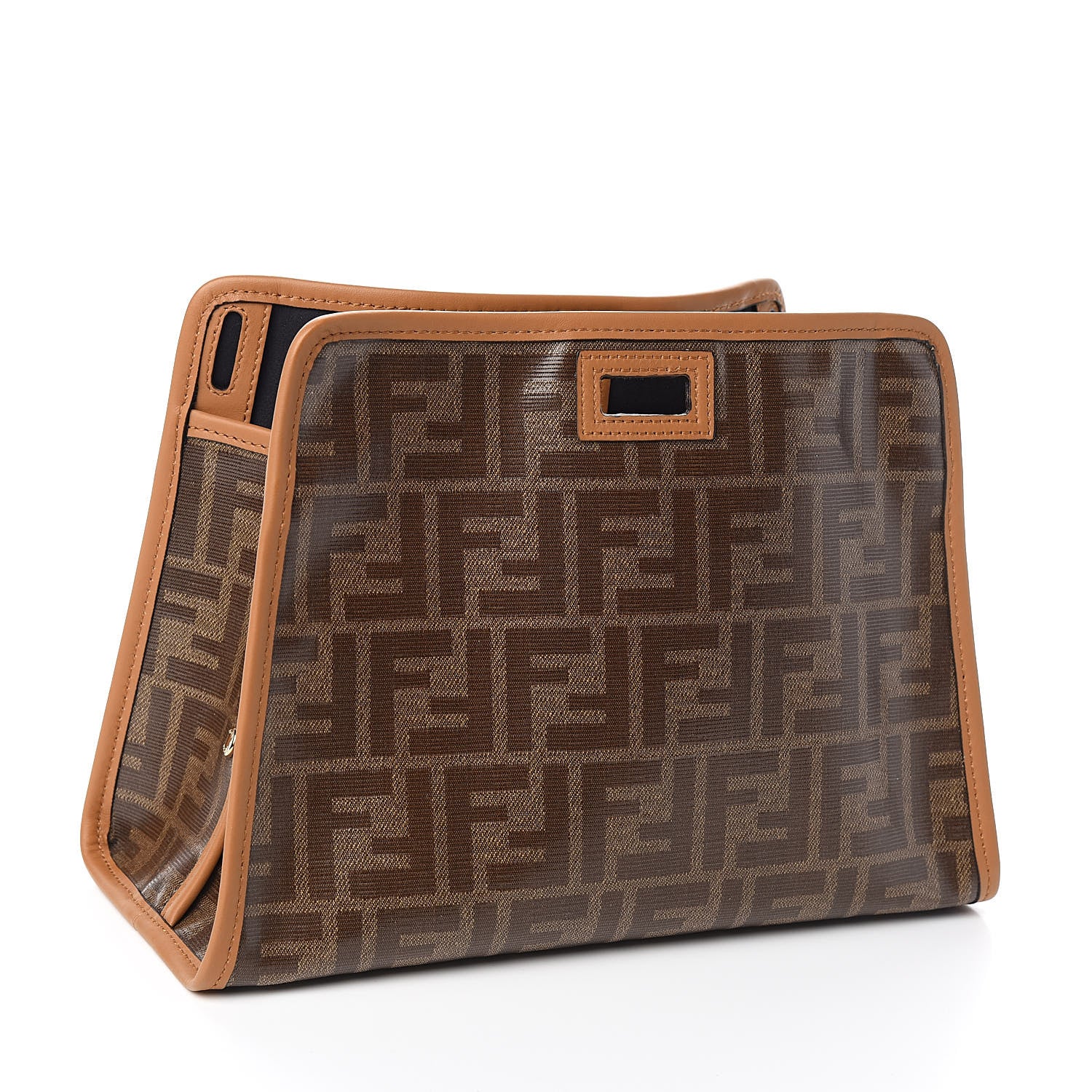 Fendi Glazed Fabric Vitello Century FF 1974 Stamp Patch Mini Peekaboo Defender Cover Mogano Panna Caramello 3 of 12