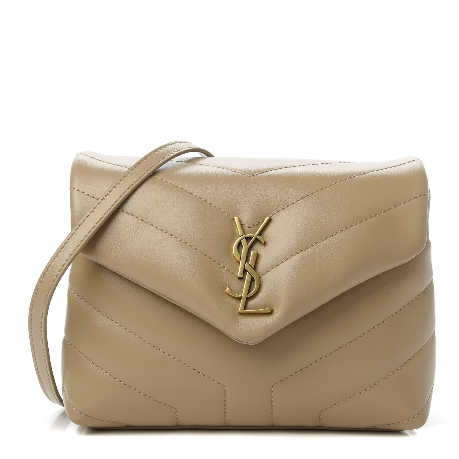 Saint Laurent Calfskin Y Quilted Monogram Toy Loulou Crossbody Bag Dark Beige 1 of 11