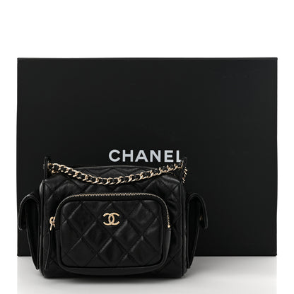 Chanel Shiny Crumpled Lambskin Quilted Small Preppy Pocket Camera Case Black 12 of 12