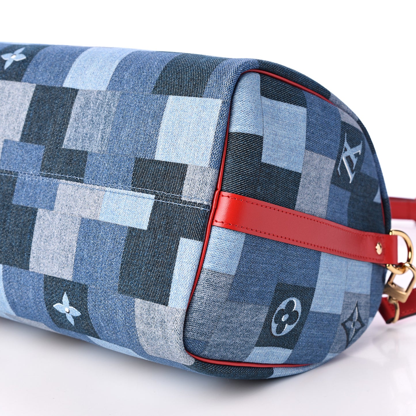 Denim Damier Monogram Patchwork Speedy Bandouliere 30 Blue Rouge