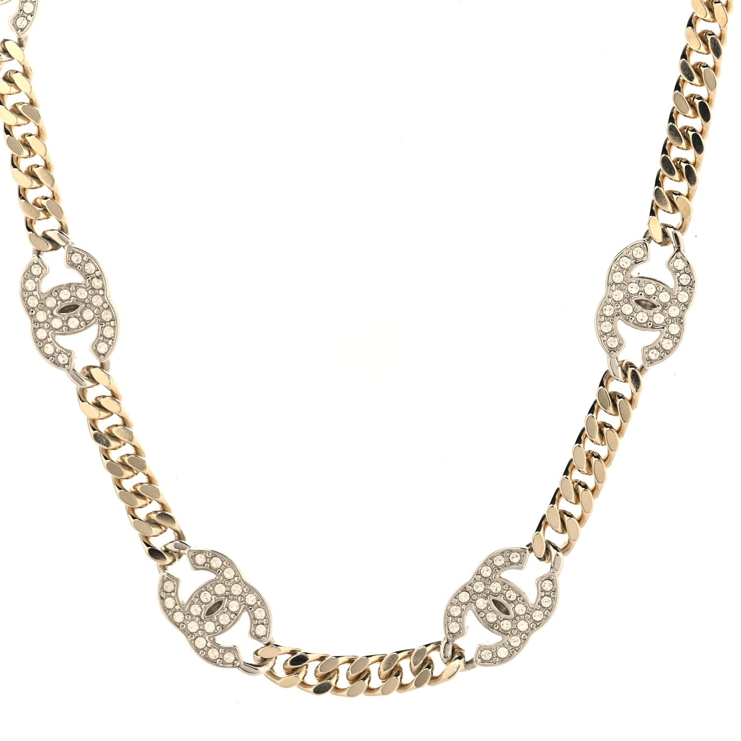 Chanel Metal Crystal Chain CC Choker Gold Silver 1857569