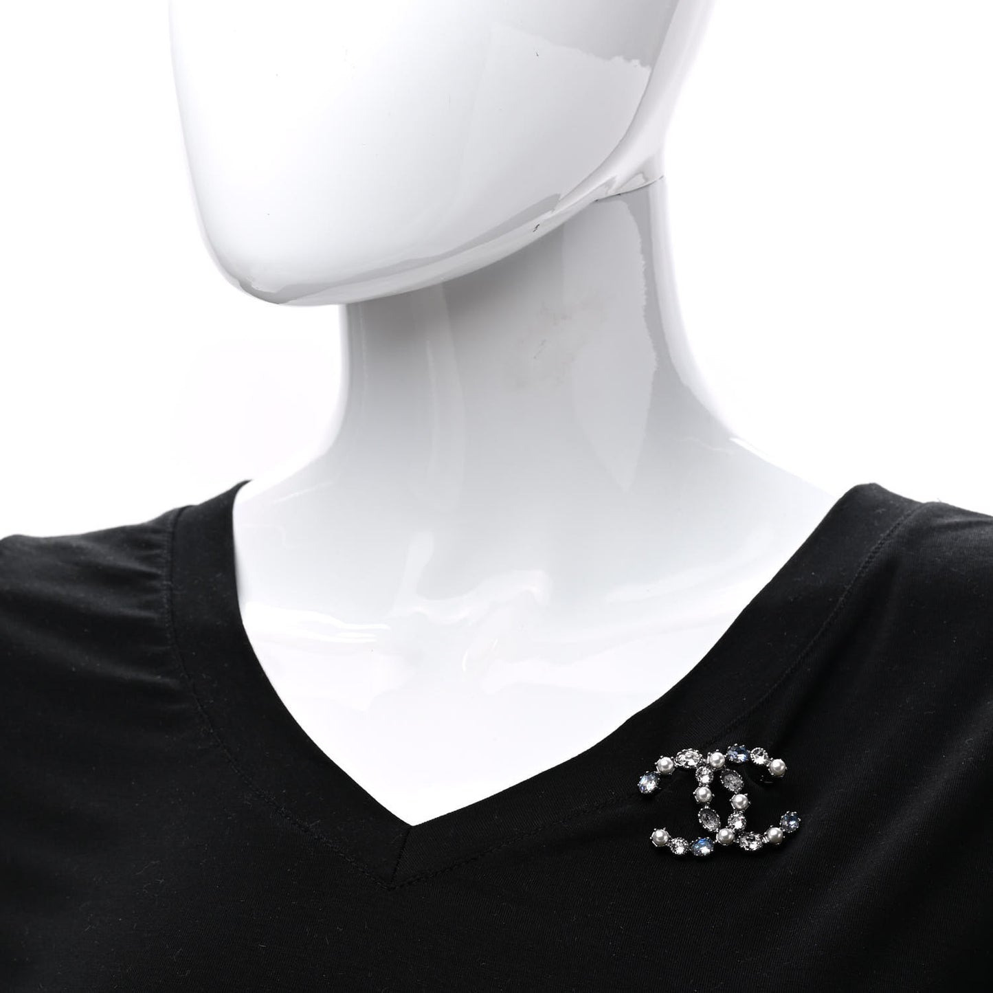 Crystal Pearl CC Brooch Silver Blue