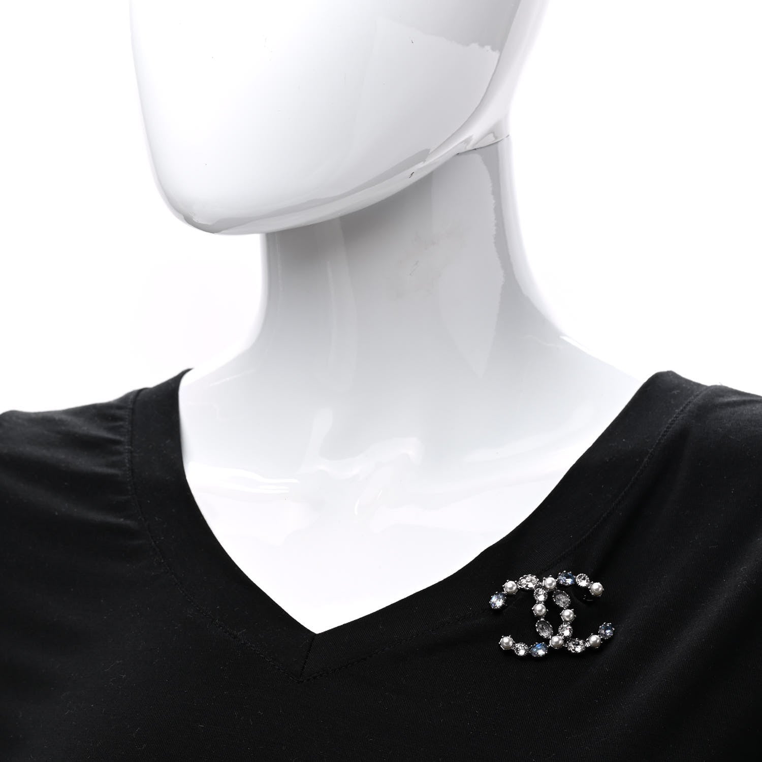 Chanel Crystal Pearl CC Brooch Silver Blue 2 of 5