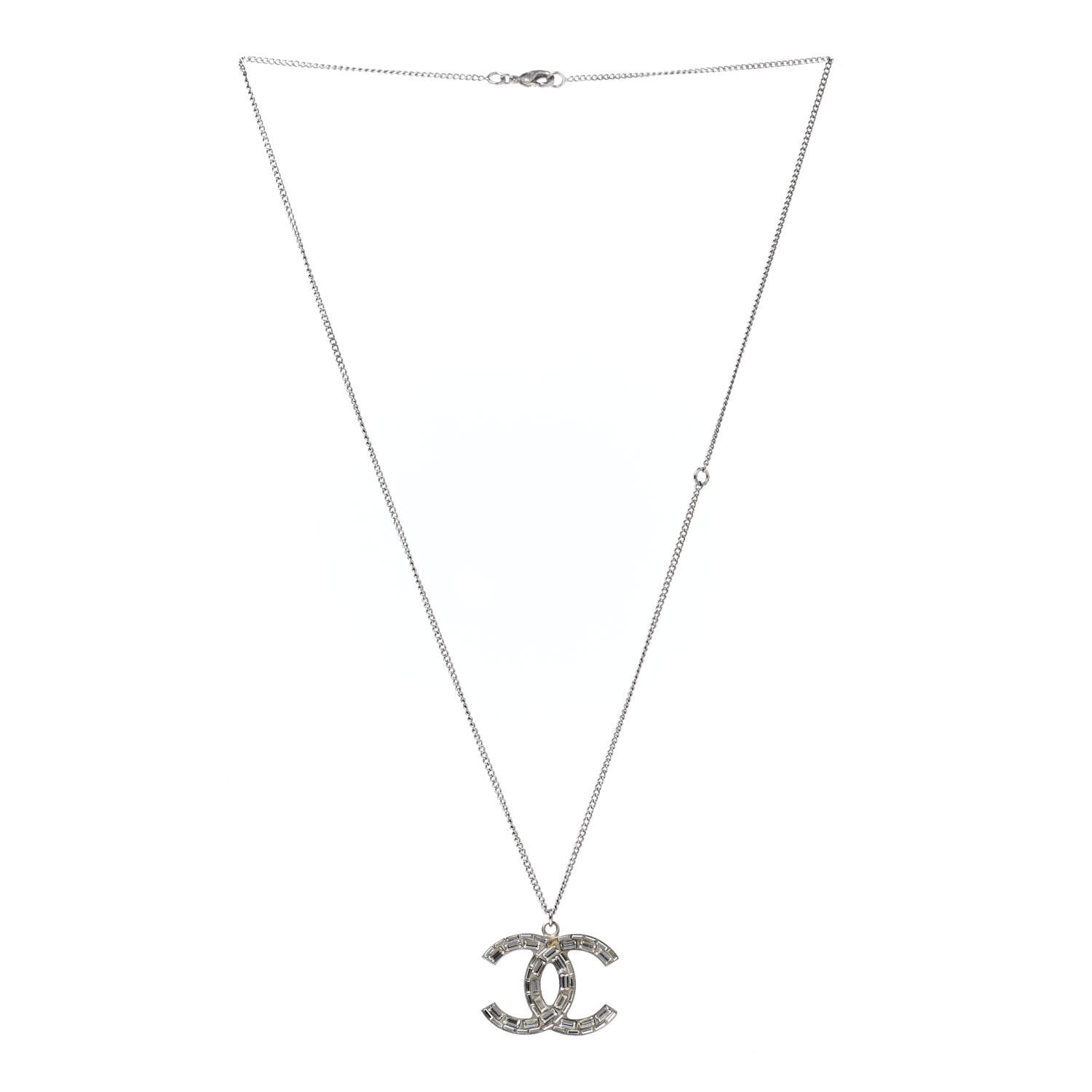 Chanel Baguette Crystal CC Necklace Silver 4 of 12