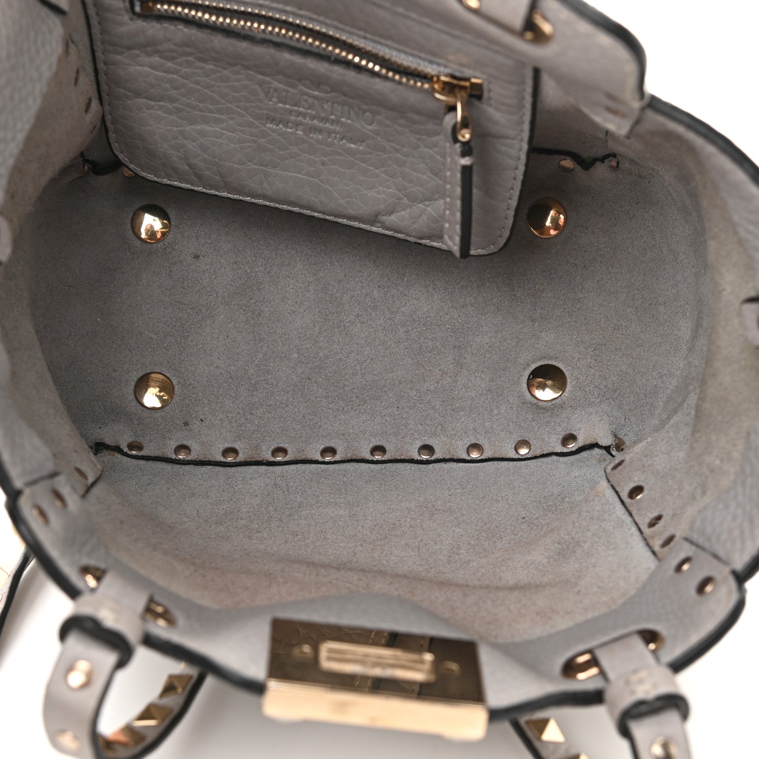 Valentino Garavani Grained Calfskin Mini Rockstud Tote Pastel Grey 5 of 10