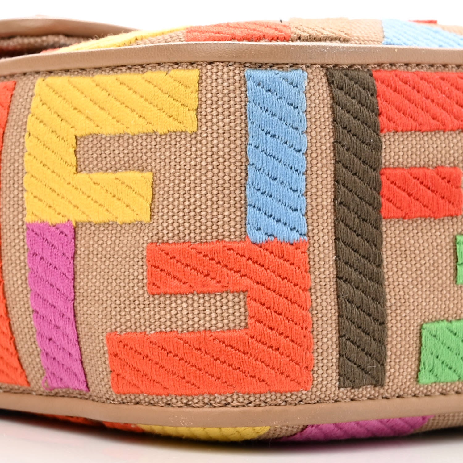 Fendi Canvas Vitello King FF Multicolor Embroidered Baguette Multicolor Cuoio 9 of 10