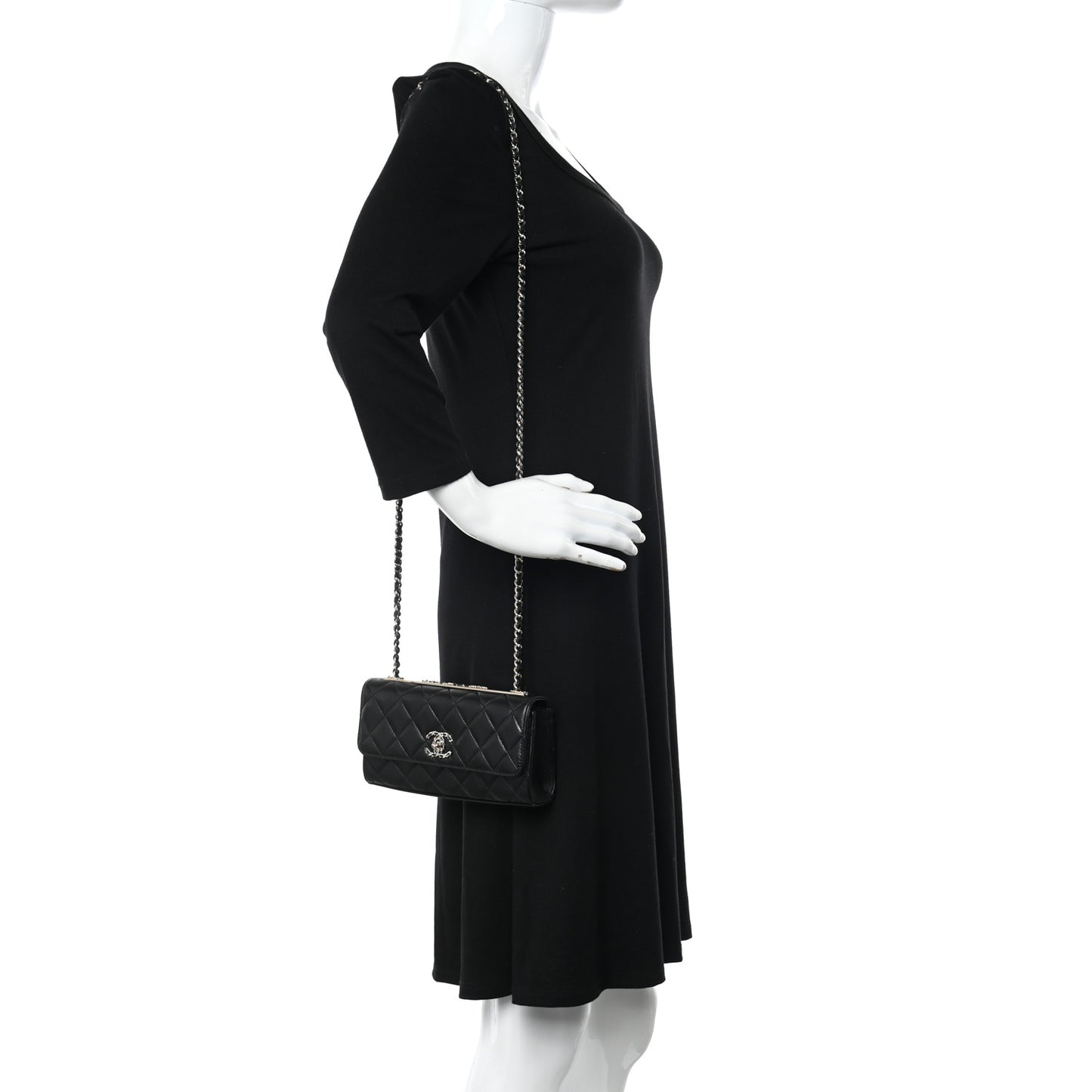 Lambskin Quilted Trendy CC Flap Phone Holder With Chain Black