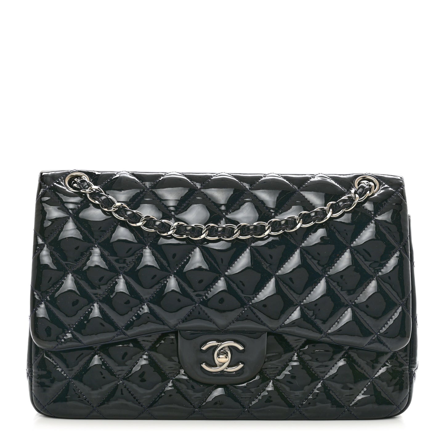 Patent Quilted Jumbo Double Flap Navy