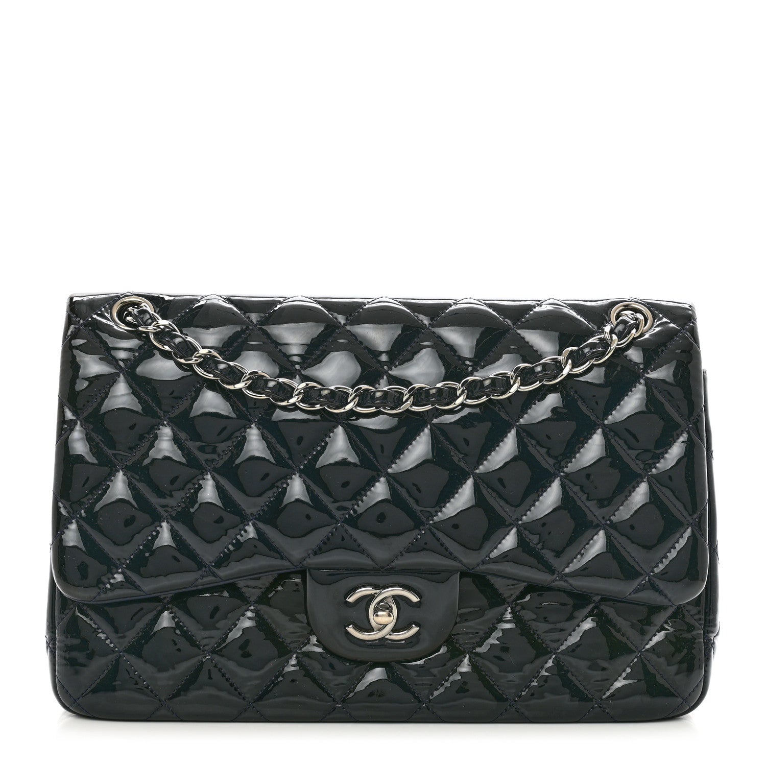 Chanel Patent Quilted Jumbo Double Flap Navy 1 of 11