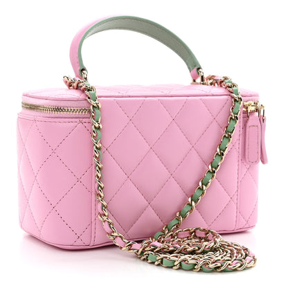 Chanel Lambskin Quilted Small Top Handle Vanity Case With Chain Lilac Light Green 3 of 10