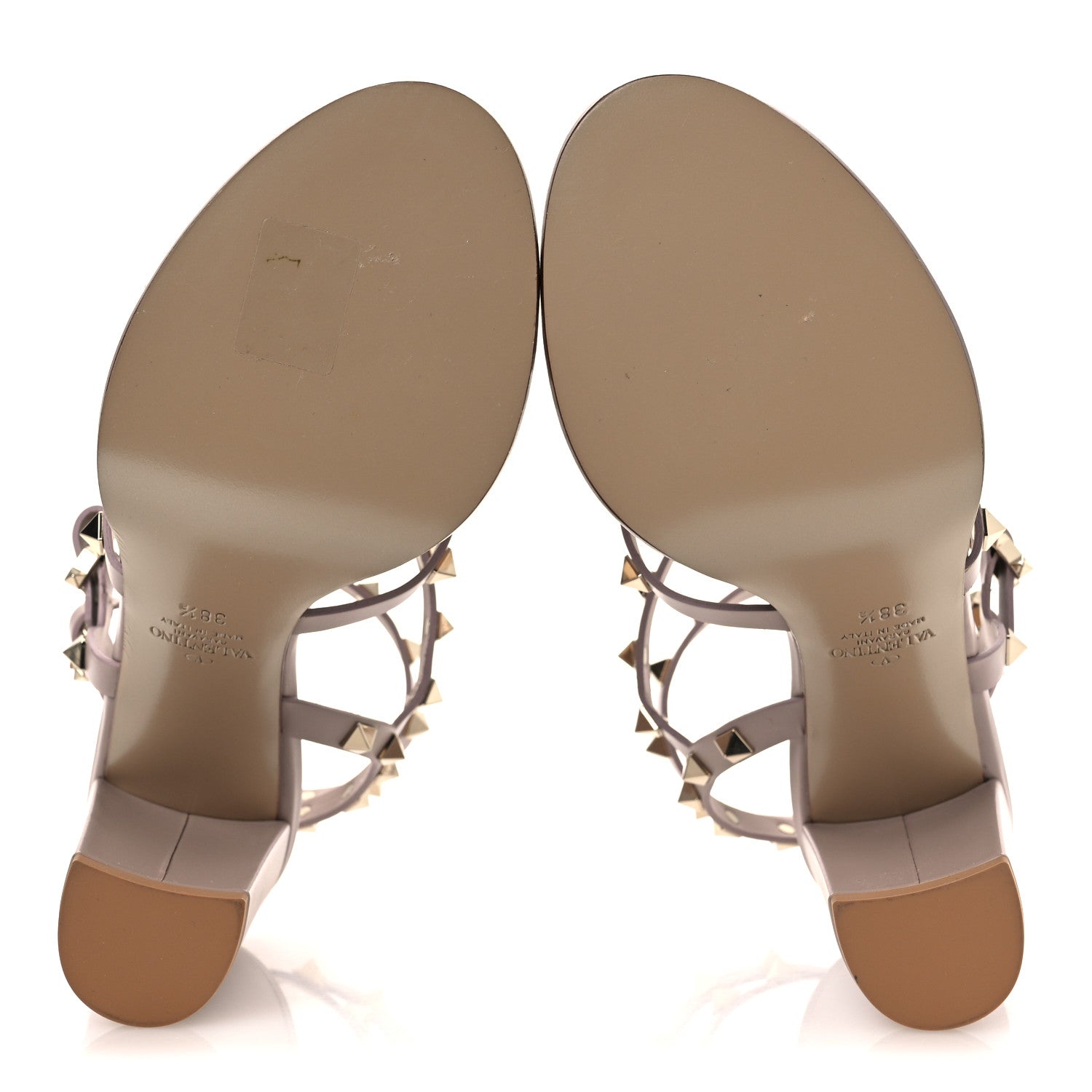 Valentino Garavani Calfskin Rockstud 90mm City Sandals 38.5 Poudre 7 of 13