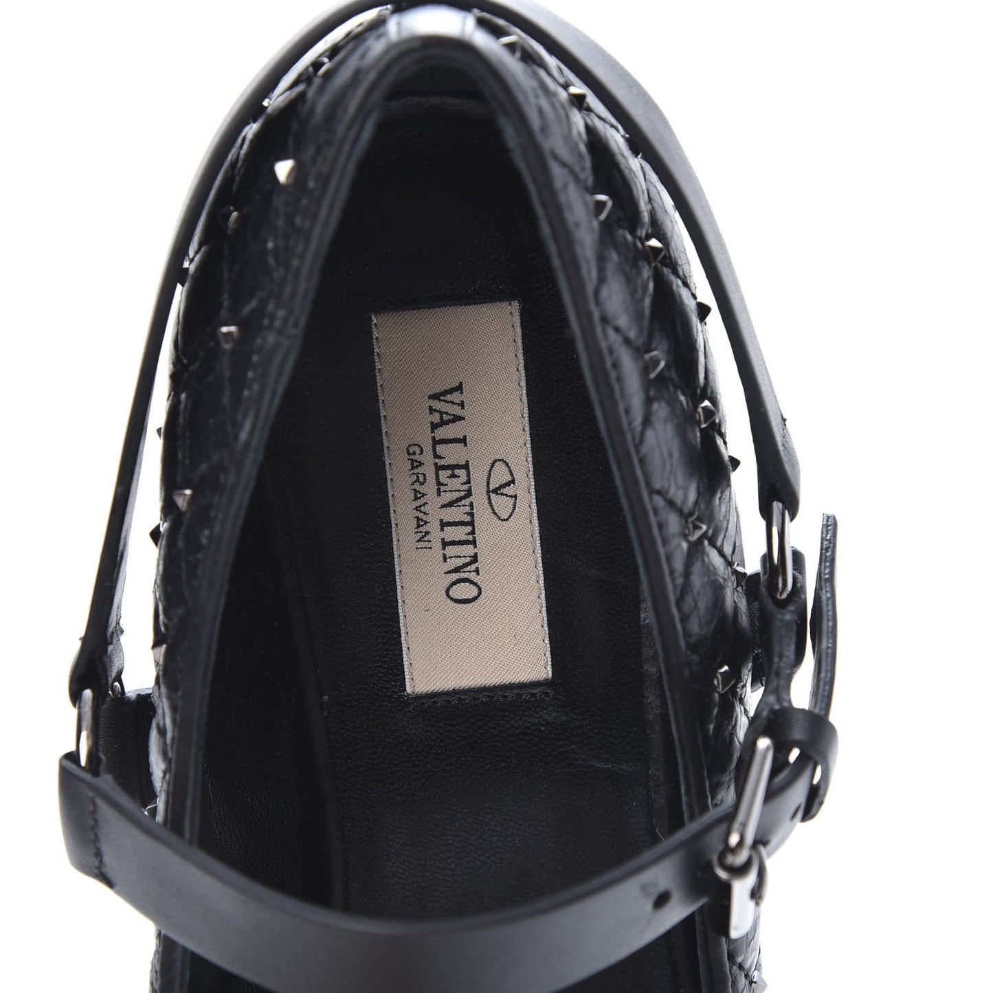 Crackled Lambskin Rockstud Spike Captoe Ballerina Flats 37 Black
