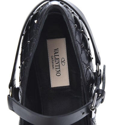 Valentino Garavani Crackled Lambskin Rockstud Spike Captoe Ballerina Flats 37 Black 7 of 8