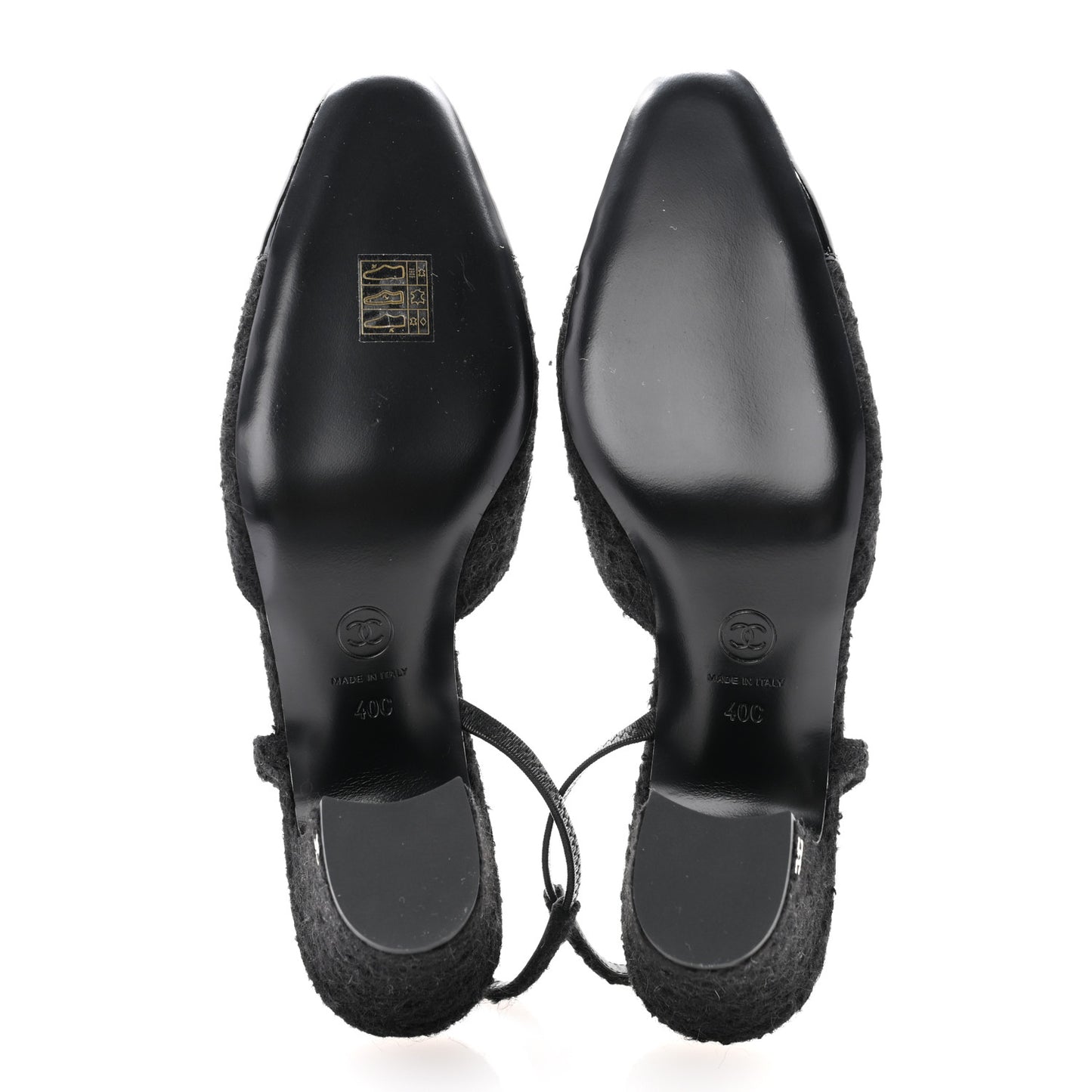 Tweed Patent Cap Toe CC Slingback Pumps 40 Black