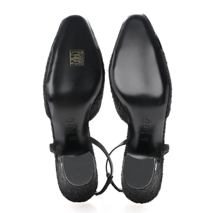 Chanel Tweed Patent Cap Toe CC Slingback Pumps 40 Black 5 of 9