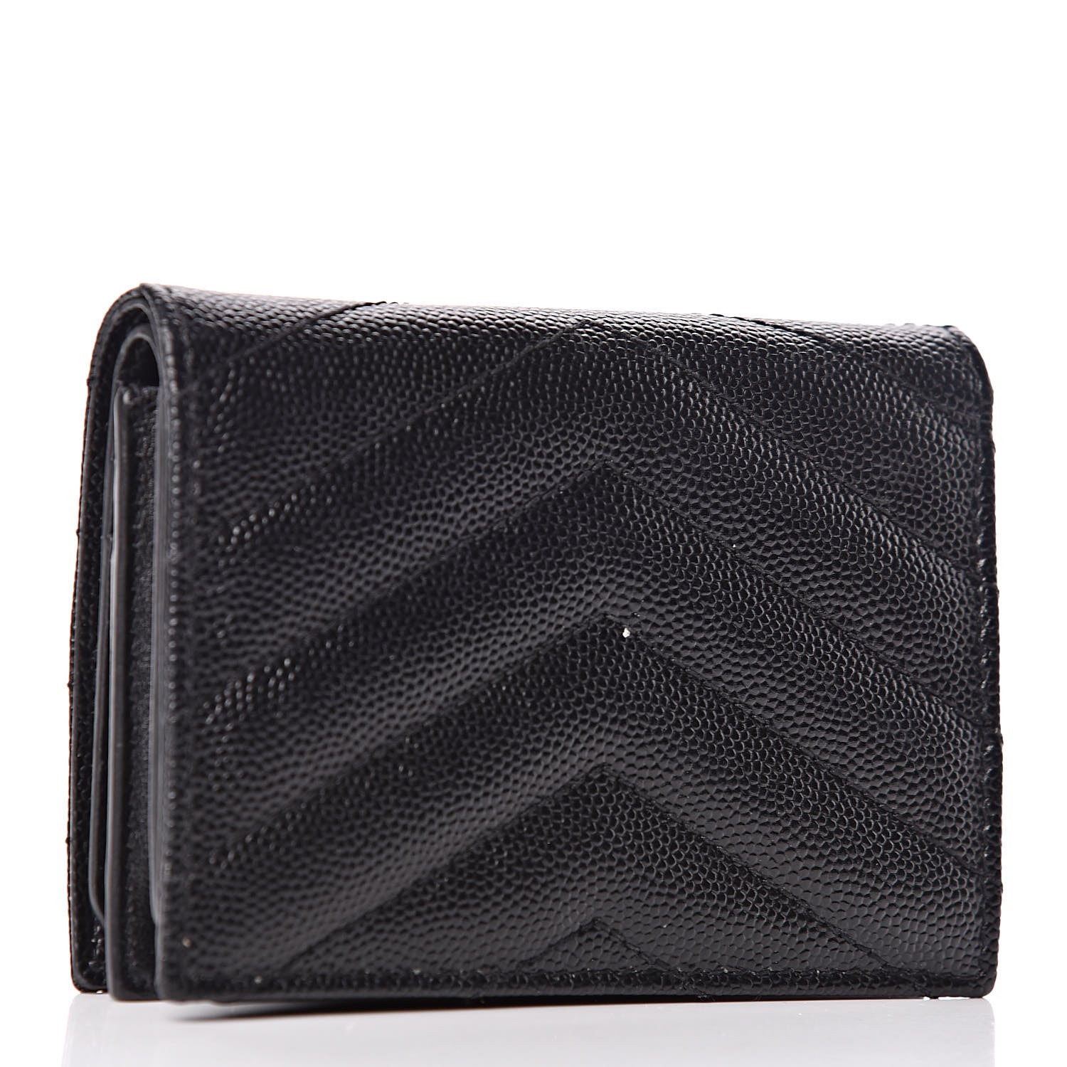 Saint Laurent Grain De Poudre Matelasse Chevron Monogram Card Case Black 3 of 10