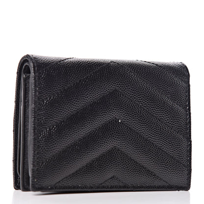 Saint Laurent Grain De Poudre Matelasse Chevron Monogram Card Case Black 3 of 10