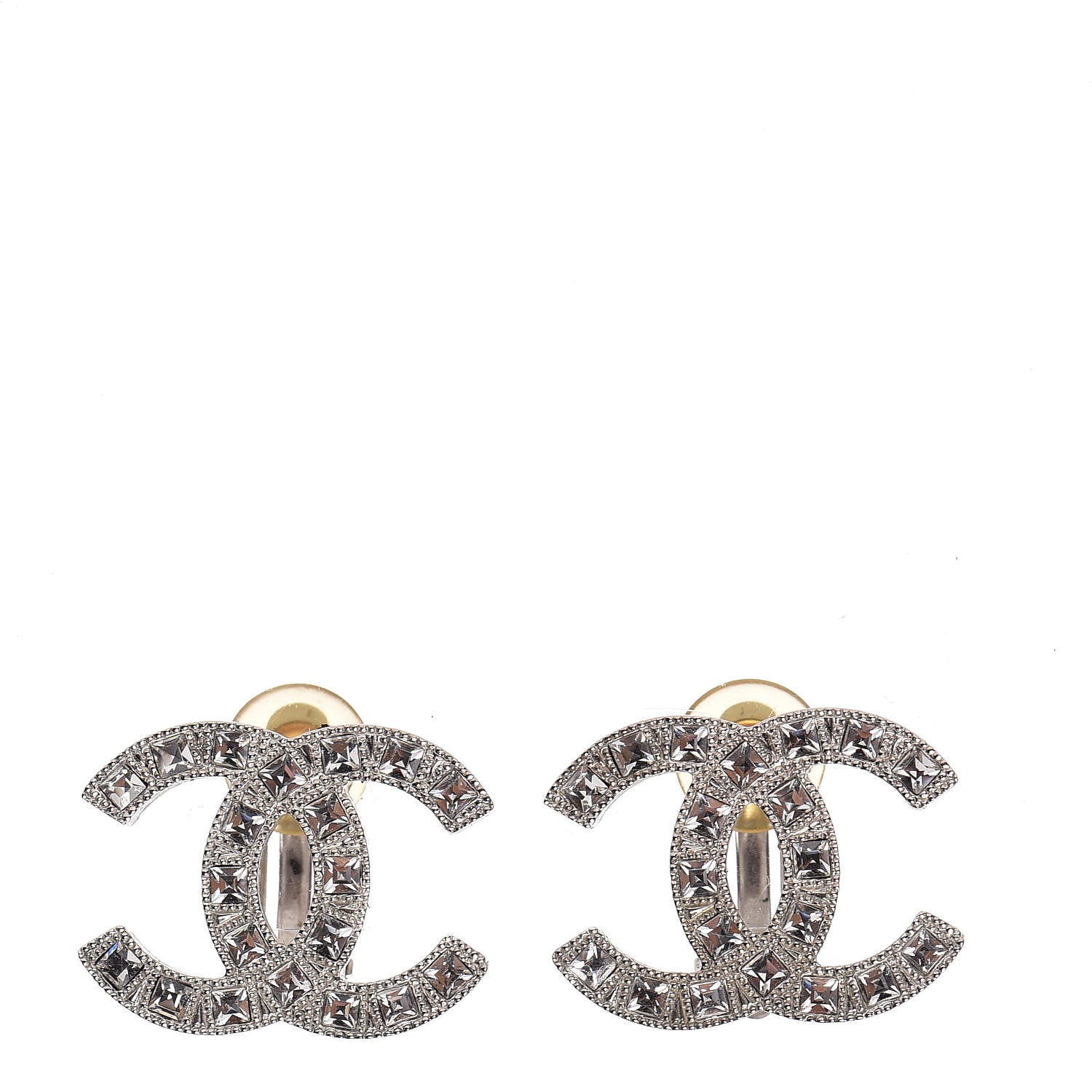 Chanel Baguette Crystal CC Clip On Earrings Silver 1 of 6