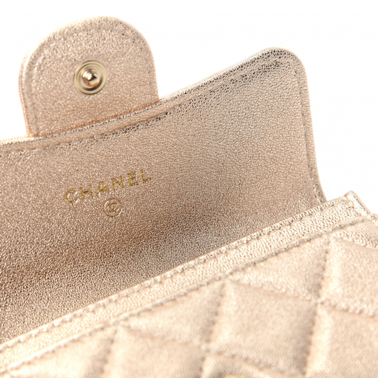 Chanel Metallic Lambskin Quilted Flap Card Holder Wallet Gold 6 of 9
