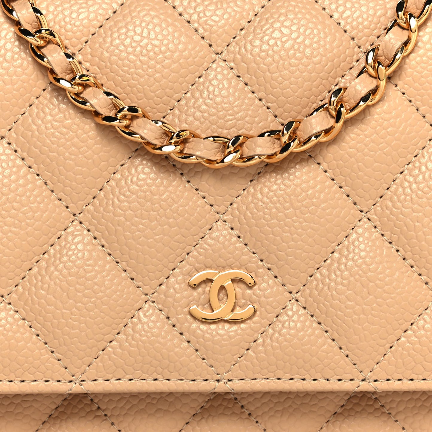 Caviar Quilted Wallet On Chain WOC Beige