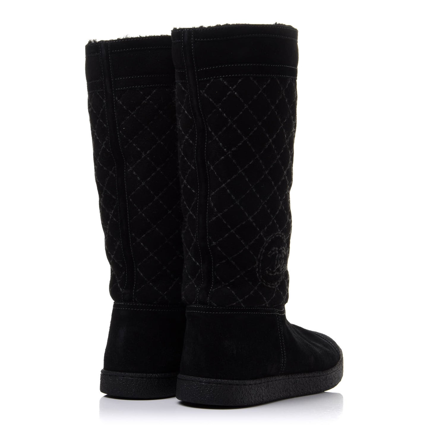 Suede Quilted Shearling High Boots 40 Black
