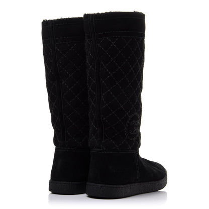Chanel Suede Quilted Shearling High Boots 40 Black 4 of 12