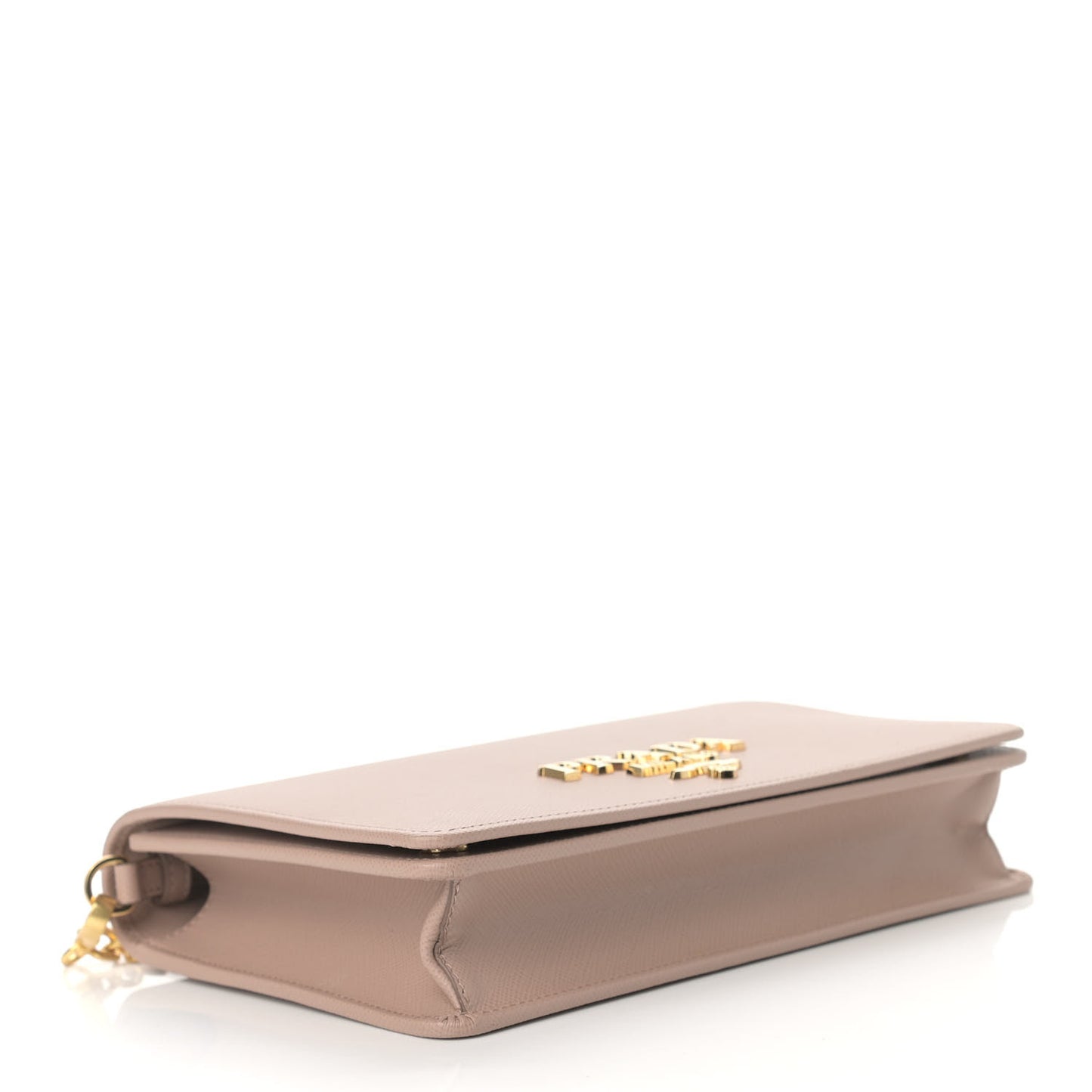 Saffiano Lux Metal Logo Mini Chain Flap Crossbody Bag Cipria
