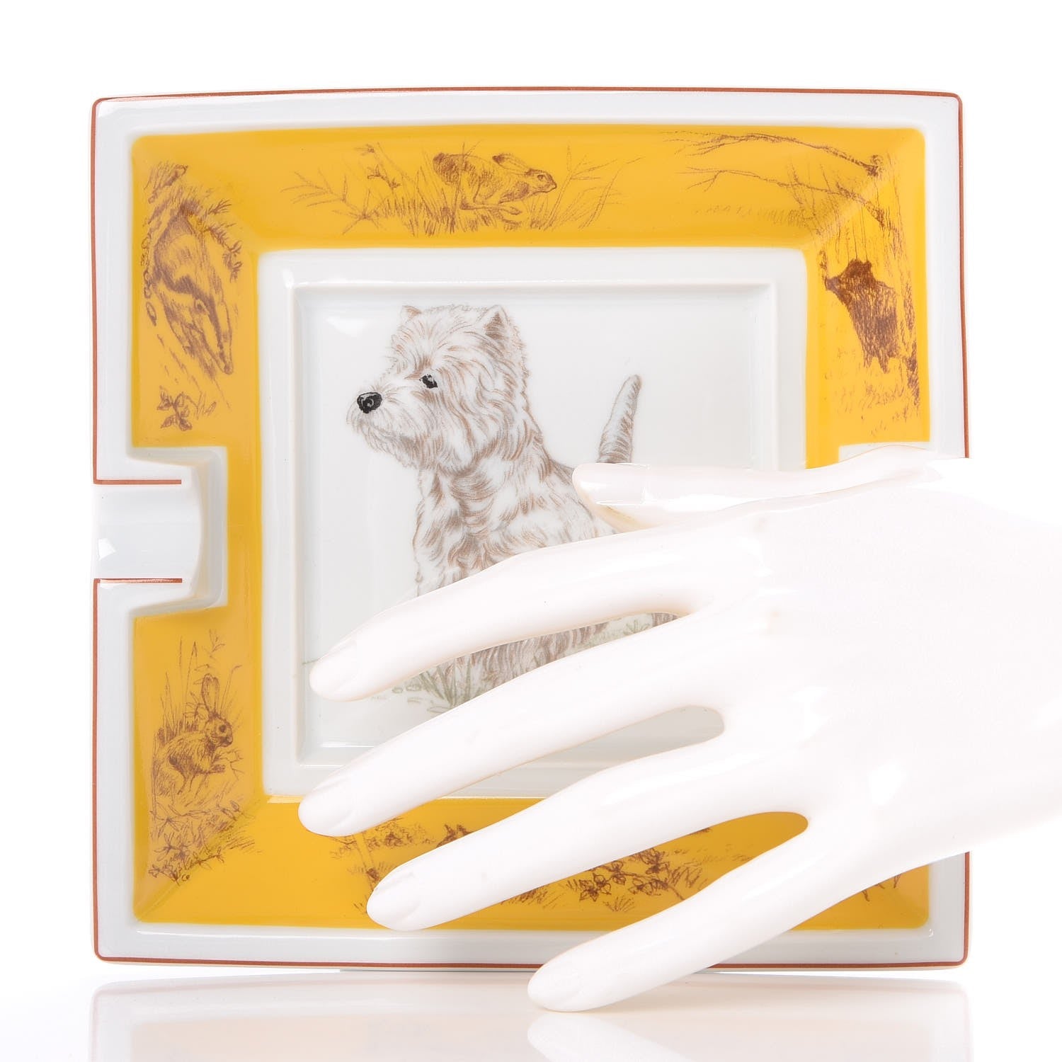 Hermes Porcelain Printed West Highland White Terrier Ashtray Yellow 2 of 6