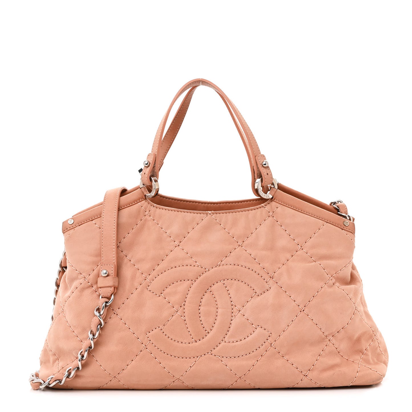 Iridescent Calfskin Quilted Small Sea Hit Tote Light Pink