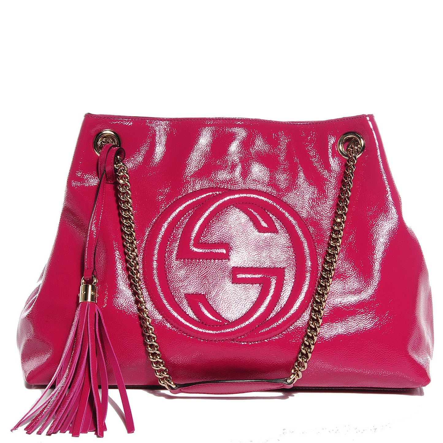 Vernice Naplack Medium Soho Chain Shoulder Bag Bright Bouganville