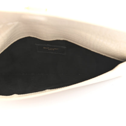 Saint Laurent Calfskin Crocodile Embossed Uptown Monogram Pouch Crema Soft 5 of 7